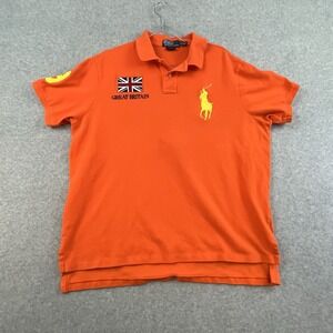 Vintage Ralph Lauren Great Britain London  Polo Shirt Mens XXL Orange Patch Flag